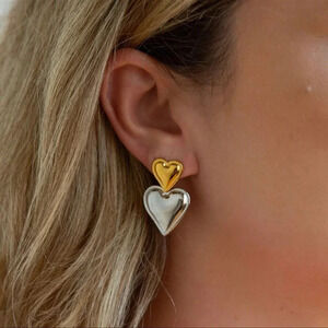CUPID STACKED HEART STAINLESS STEEL WATERPROOF EARRINGS